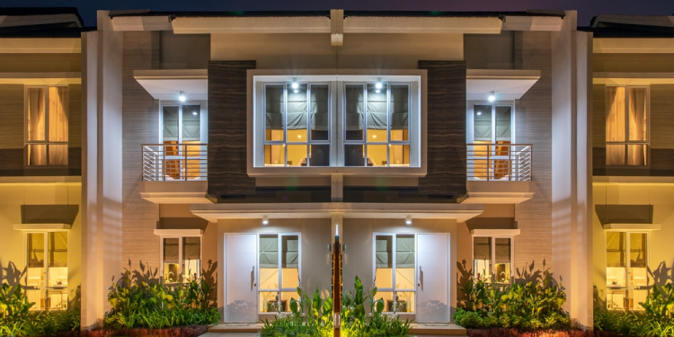 Ahouse lit up at night