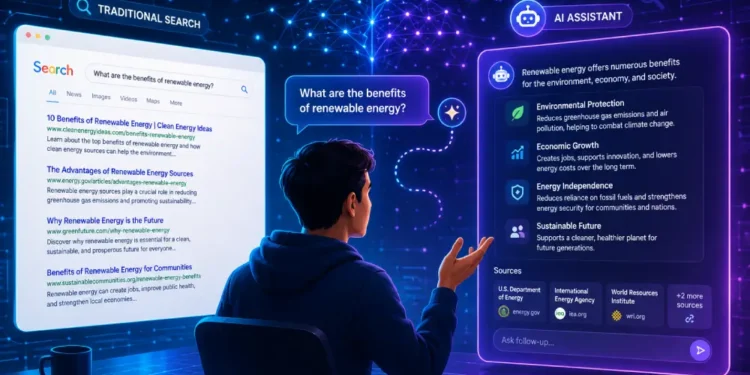 Traditional search vs AI assistant comparison
